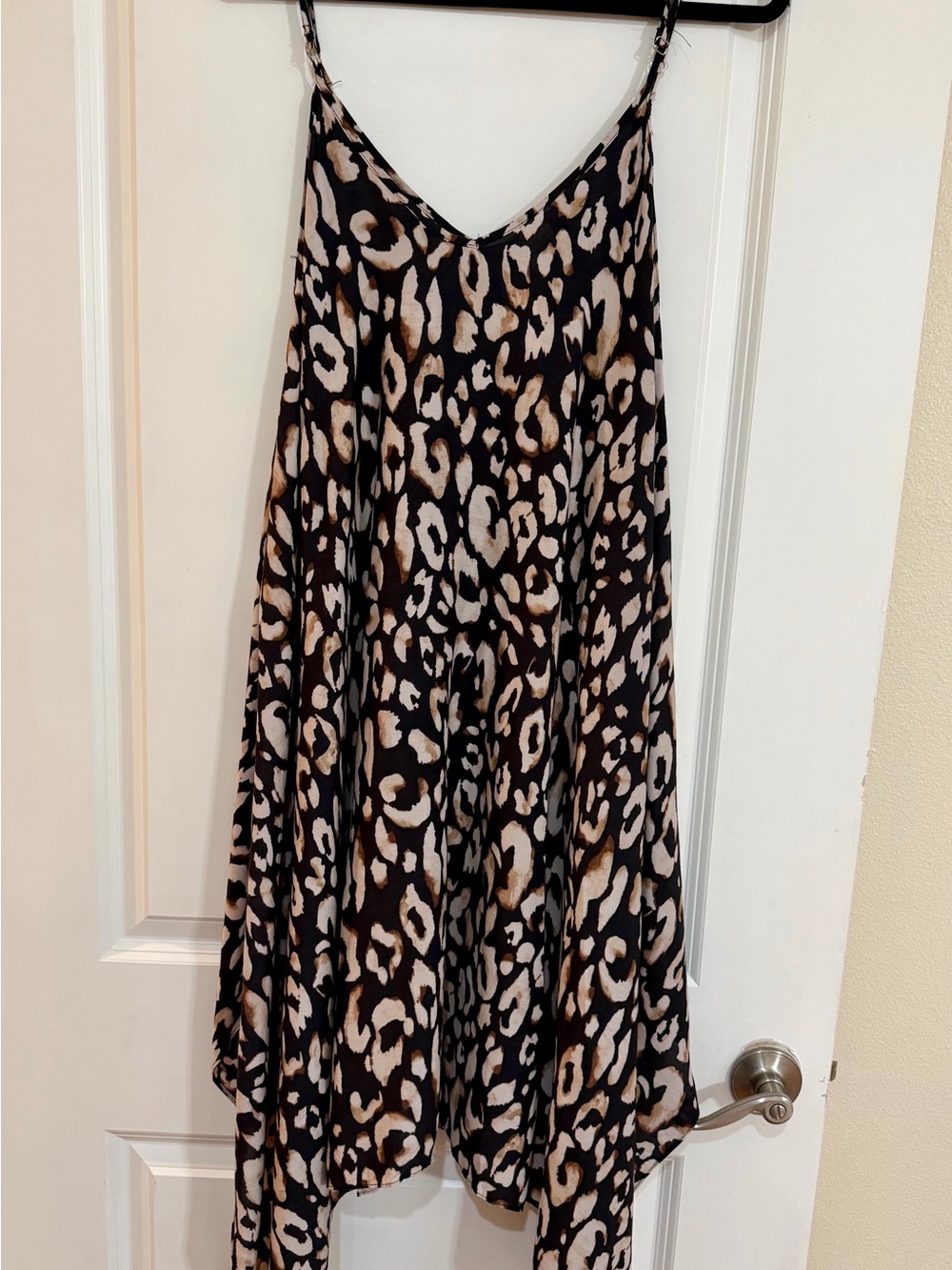 Anna & Ava Black and Tan Asymmetrical Animal-Print Midi Dress